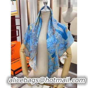 Unique Grade Hermes Silk Sqaure Scarf 90x90cm H61553 Blue/Grey 2023