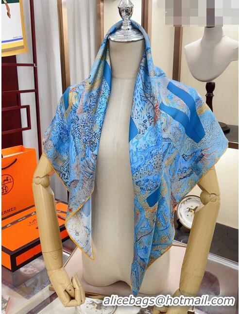 Unique Grade Hermes Silk Sqaure Scarf 90x90cm H61553 Blue/Grey 2023