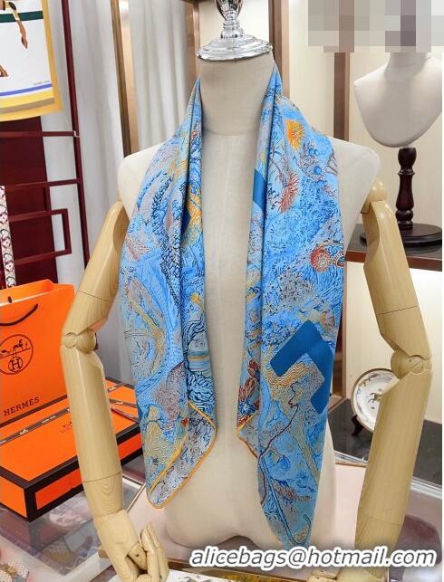 Unique Grade Hermes Silk Sqaure Scarf 90x90cm H61553 Blue/Grey 2023