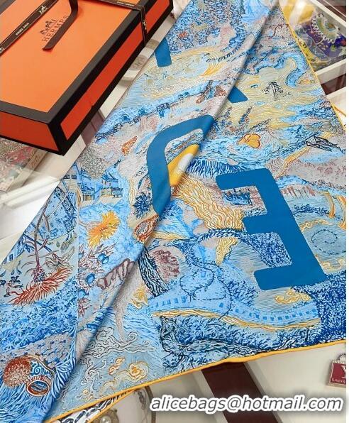 Unique Grade Hermes Silk Sqaure Scarf 90x90cm H61553 Blue/Grey 2023