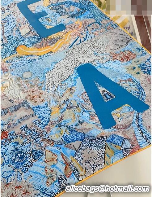 Unique Grade Hermes Silk Sqaure Scarf 90x90cm H61553 Blue/Grey 2023