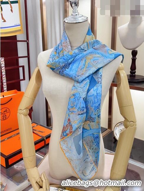 Unique Grade Hermes Silk Sqaure Scarf 90x90cm H61553 Blue/Grey 2023