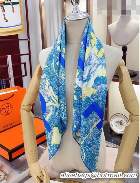 Unique Discount Hermes Silk Sqaure Scarf 90x90cm H61551 Blue 2023