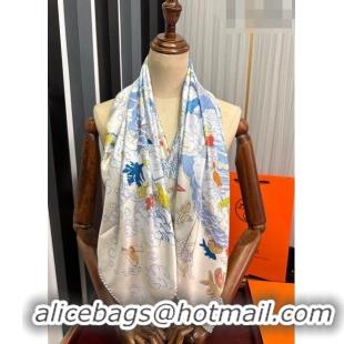 Famous Brand Hermes Sur Mon Nuage Silk Sqaure Scarf 90x90cm H28018 White 2023