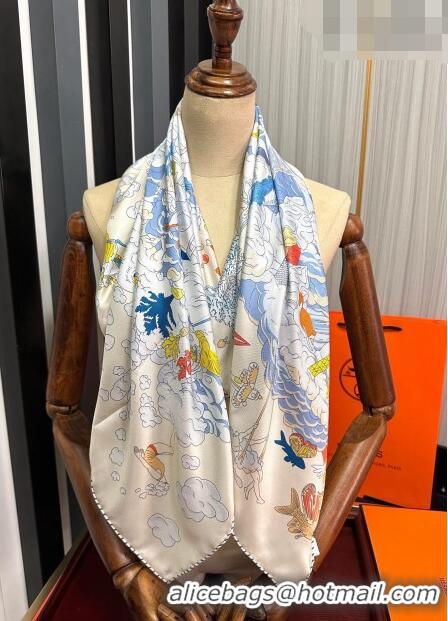 Famous Brand Hermes Sur Mon Nuage Silk Sqaure Scarf 90x90cm H28018 White 2023