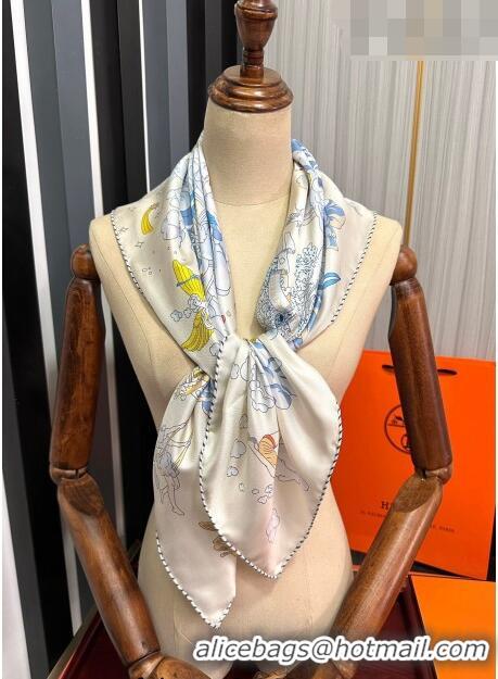 Famous Brand Hermes Sur Mon Nuage Silk Sqaure Scarf 90x90cm H28018 White 2023