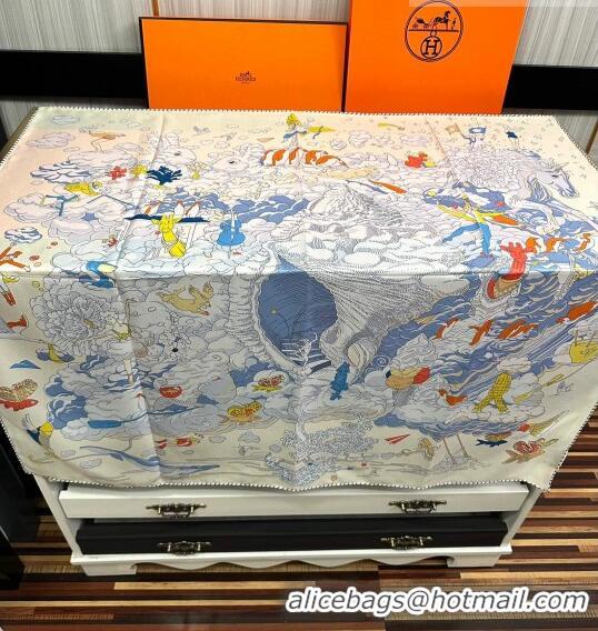 Famous Brand Hermes Sur Mon Nuage Silk Sqaure Scarf 90x90cm H28018 White 2023