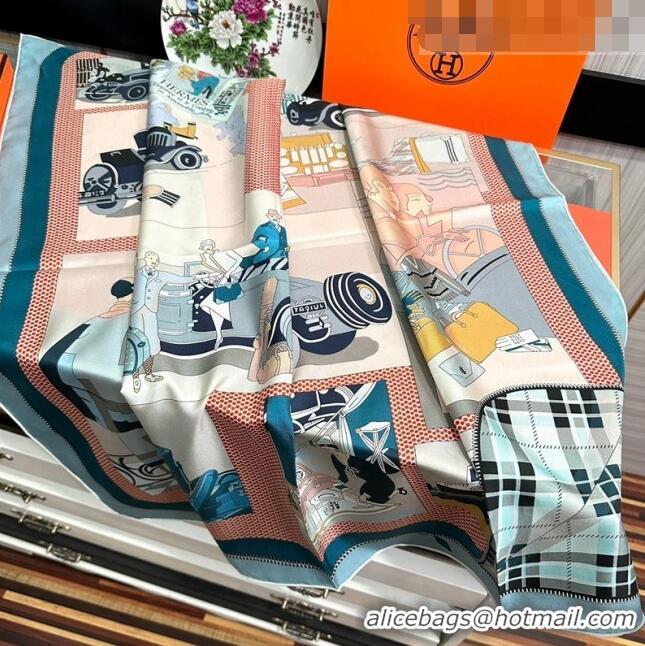 Top Quality Hermes Confort en Automobile Silk Sqaure Scarf 90x90cm H28020 Blue 2023