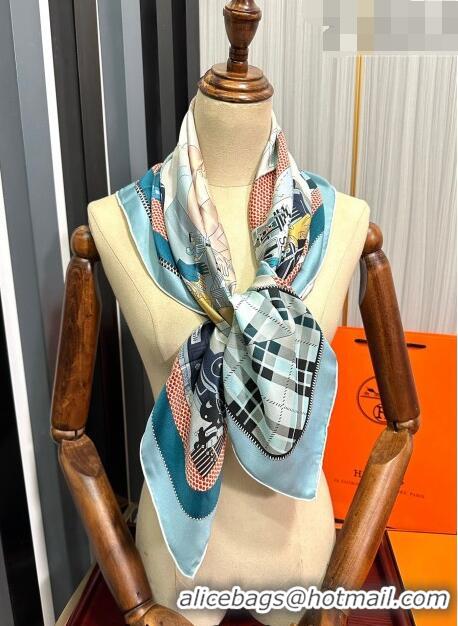 Top Quality Hermes Confort en Automobile Silk Sqaure Scarf 90x90cm H28020 Blue 2023