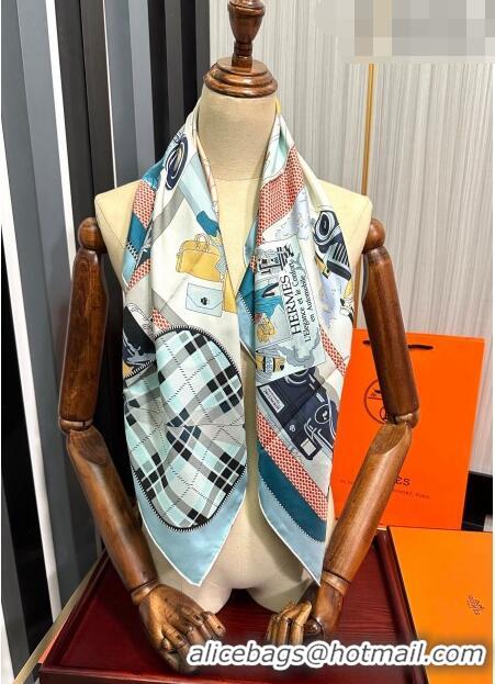 Top Quality Hermes Confort en Automobile Silk Sqaure Scarf 90x90cm H28020 Blue 2023