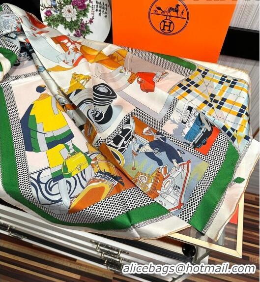 Famous Brand Hermes Confort en Automobile Silk Sqaure Scarf 90x90cm H28020 Green 2023