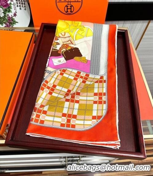 Best Quality Hermes Confort en Automobile Silk Sqaure Scarf 90x90cm H28020 Orange 2023