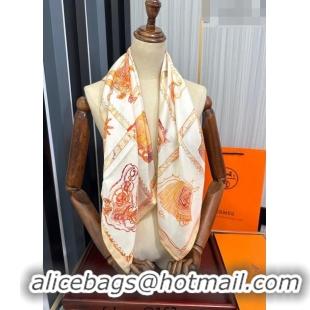 Top Quality Hermes Chevaloscope Silk Sqaure Scarf 90x90cm H28021 Orange 2023