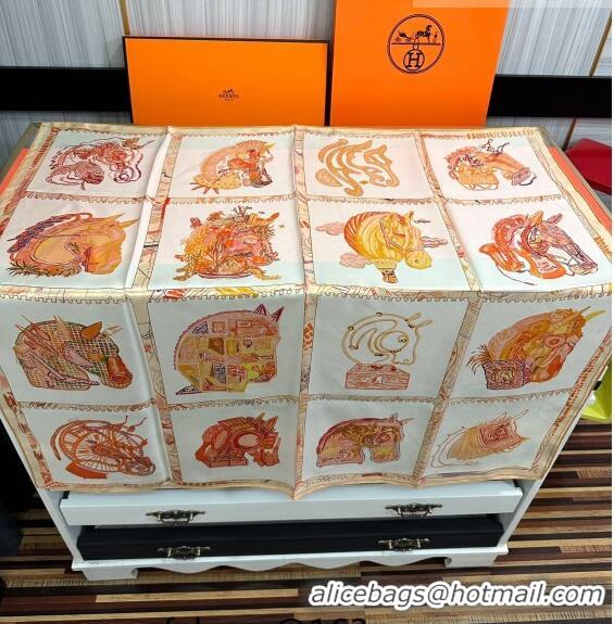 Top Quality Hermes Chevaloscope Silk Sqaure Scarf 90x90cm H28021 Orange 2023