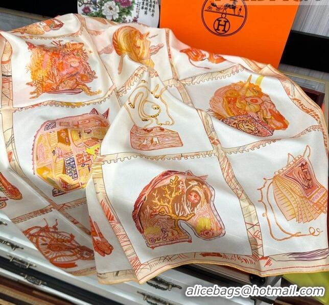 Top Quality Hermes Chevaloscope Silk Sqaure Scarf 90x90cm H28021 Orange 2023