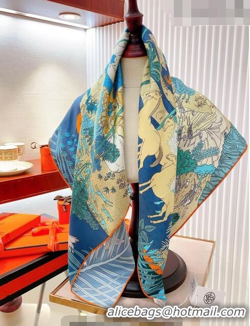 Super Quality Hermes Le Carnaval des Animaux Silk Sqaure Scarf 90x90cm H28022 Blue 2023