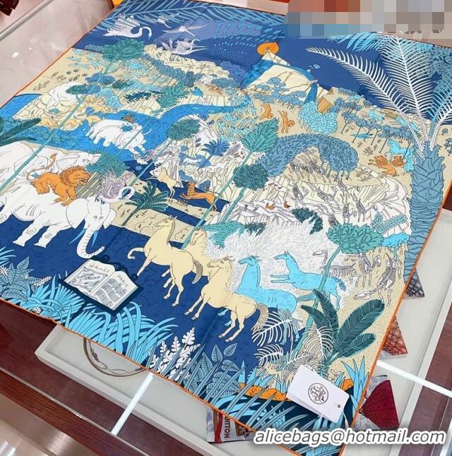 Super Quality Hermes Le Carnaval des Animaux Silk Sqaure Scarf 90x90cm H28022 Blue 2023