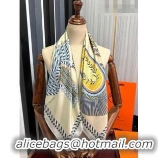 Top Quality Hermes Epaulettes de Gala Double Face Silk Square Scarf 90x90cm H28024 Beige 2023