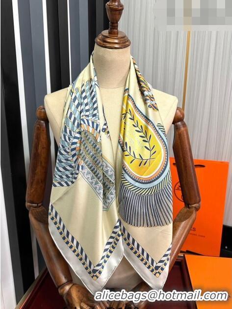 Top Quality Hermes Epaulettes de Gala Double Face Silk Square Scarf 90x90cm H28024 Beige 2023