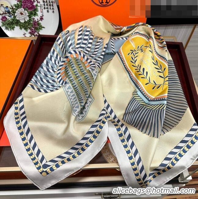 Top Quality Hermes Epaulettes de Gala Double Face Silk Square Scarf 90x90cm H28024 Beige 2023