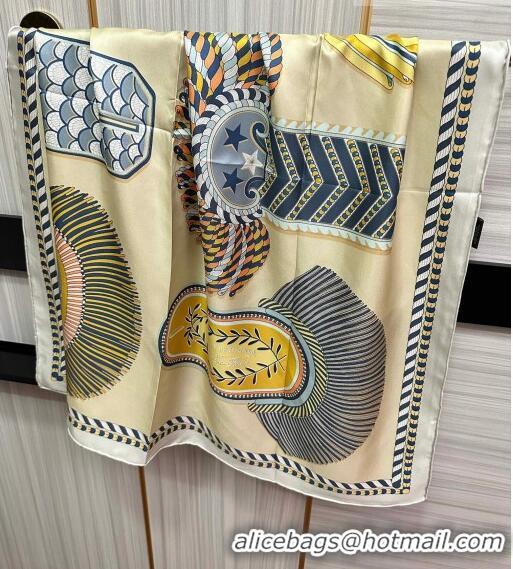 Top Quality Hermes Epaulettes de Gala Double Face Silk Square Scarf 90x90cm H28024 Beige 2023