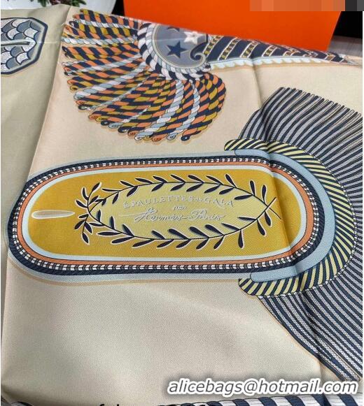 Top Quality Hermes Epaulettes de Gala Double Face Silk Square Scarf 90x90cm H28024 Beige 2023