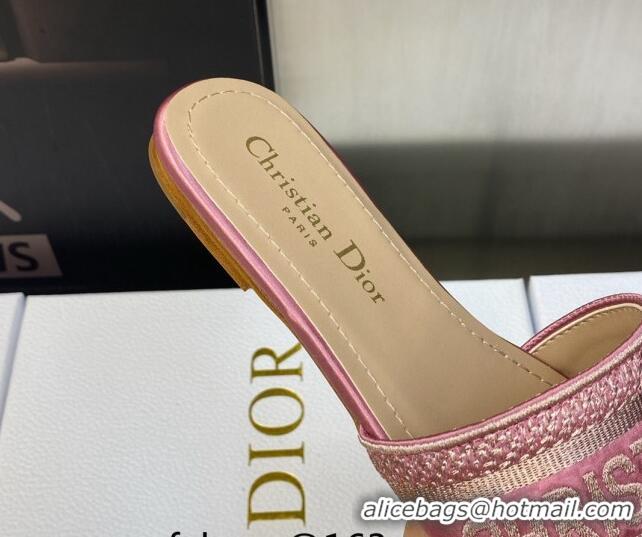 Most Popular Dior Dway Flat Slides Sandals in Light Pink Metallic Thread Embroidered Satin 0605045