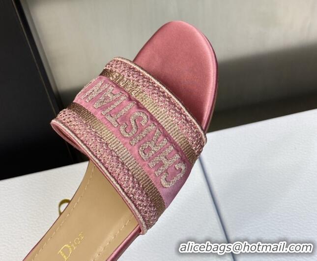 Most Popular Dior Dway Flat Slides Sandals in Light Pink Metallic Thread Embroidered Satin 0605045