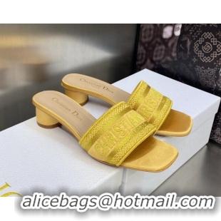 Durable Dior Dway Heel Slides Sandals 3.5cm in Yellow Metallic Thread Embroidered Satin 605046