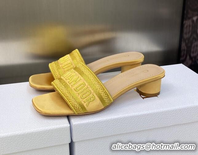 Durable Dior Dway Heel Slides Sandals 3.5cm in Yellow Metallic Thread Embroidered Satin 605046