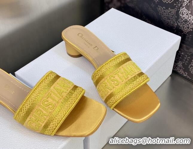 Durable Dior Dway Heel Slides Sandals 3.5cm in Yellow Metallic Thread Embroidered Satin 605046