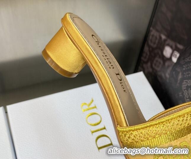 Durable Dior Dway Heel Slides Sandals 3.5cm in Yellow Metallic Thread Embroidered Satin 605046