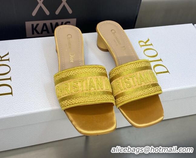 Durable Dior Dway Heel Slides Sandals 3.5cm in Yellow Metallic Thread Embroidered Satin 605046