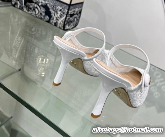 Best Price Dior Capture Heeled Mules 9.5cm in Transparent Mesh Embroidered with Optic White Saint-Gall Motif 605048