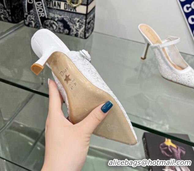 Best Price Dior Capture Heeled Mules 9.5cm in Transparent Mesh Embroidered with Optic White Saint-Gall Motif 605048