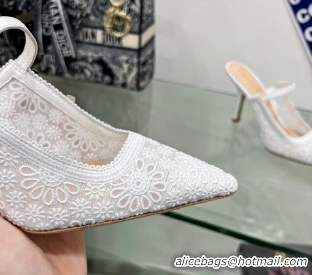 Best Price Dior Capture Heeled Mules 9.5cm in Transparent Mesh Embroidered with Optic White Saint-Gall Motif 605048