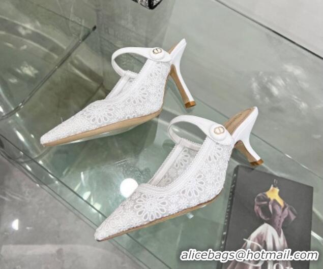 Best Price Dior Capture Heeled Mules 9.5cm in Transparent Mesh Embroidered with Optic White Saint-Gall Motif 605048