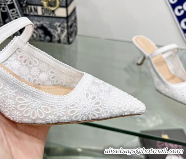 Unique Style Dior Capture Heeled Mules 6.5cm in Transparent Mesh Embroidered with Optic White Saint-Gall Motif 605049