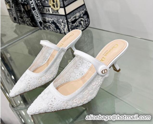 Unique Style Dior Capture Heeled Mules 6.5cm in Transparent Mesh Embroidered with Optic White Saint-Gall Motif 605049