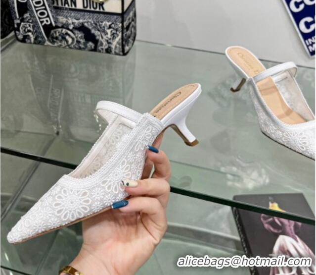 Unique Style Dior Capture Heeled Mules 6.5cm in Transparent Mesh Embroidered with Optic White Saint-Gall Motif 605049