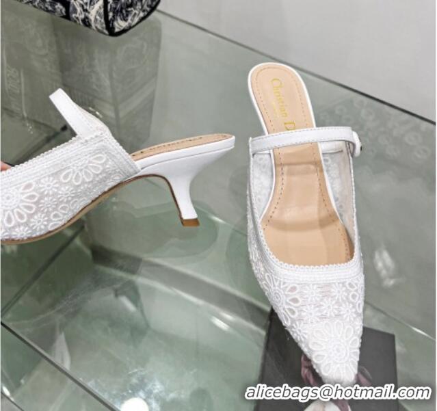 Unique Style Dior Capture Heeled Mules 6.5cm in Transparent Mesh Embroidered with Optic White Saint-Gall Motif 605049