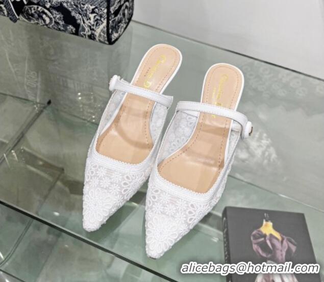 Unique Style Dior Capture Heeled Mules 6.5cm in Transparent Mesh Embroidered with Optic White Saint-Gall Motif 605049