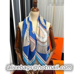 Pretty Style Hermes Epaulettes de Gala Double Face Silk Square Scarf 90x90cm H28024 Blue 2023