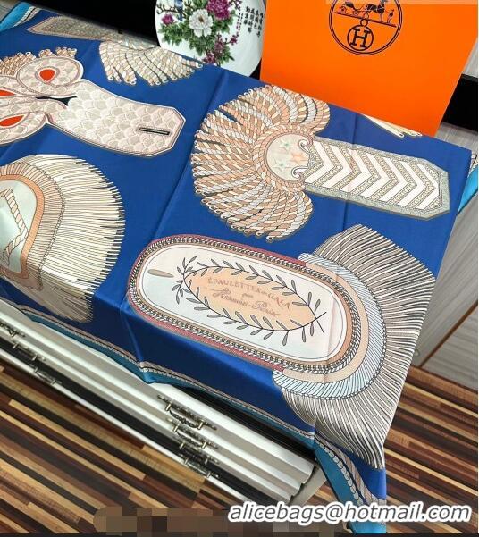 Pretty Style Hermes Epaulettes de Gala Double Face Silk Square Scarf 90x90cm H28024 Blue 2023