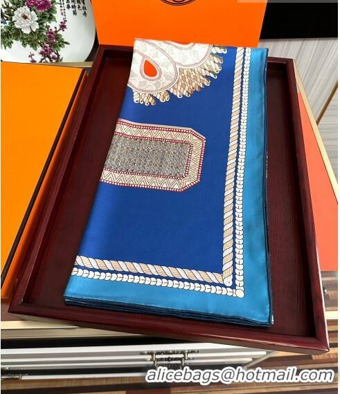 Pretty Style Hermes Epaulettes de Gala Double Face Silk Square Scarf 90x90cm H28024 Blue 2023