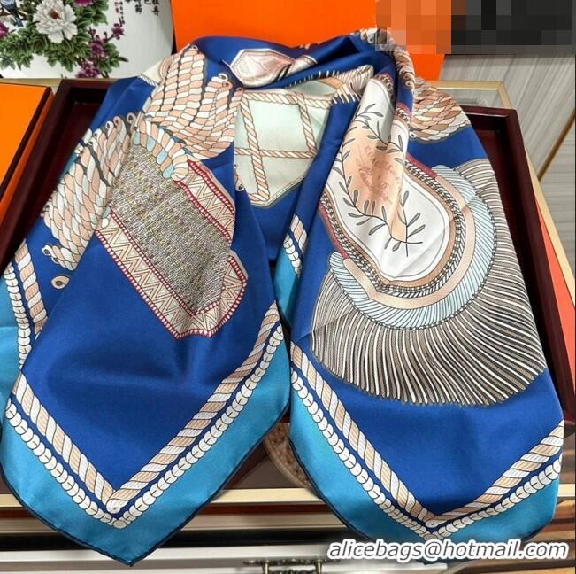 Pretty Style Hermes Epaulettes de Gala Double Face Silk Square Scarf 90x90cm H28024 Blue 2023