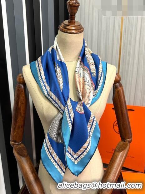 Pretty Style Hermes Epaulettes de Gala Double Face Silk Square Scarf 90x90cm H28024 Blue 2023