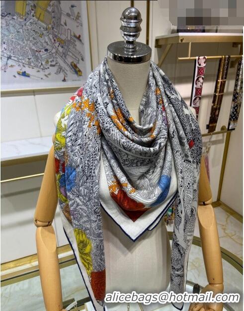 Top Quality Hermes Retour a la Nature Cashmere & Silk Square Shawl Scarf 140cm H3095 Grey 2023