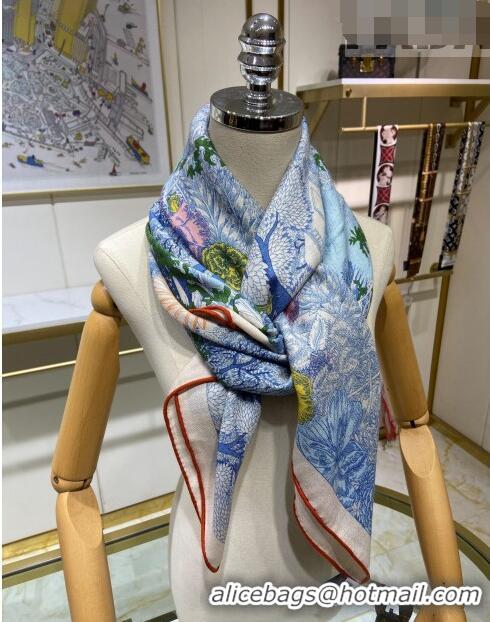 Well Crafted Hermes Retour a la Nature Cashmere & Silk Square Shawl Scarf 140cm H3095 Blue 2023