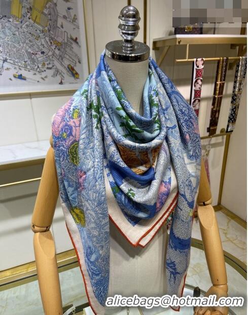 Well Crafted Hermes Retour a la Nature Cashmere & Silk Square Shawl Scarf 140cm H3095 Blue 2023